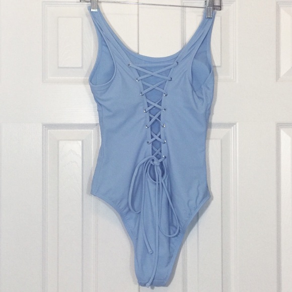 Rhinestone Bebe Powder Blue Swim Suit - Picture 3 of 7